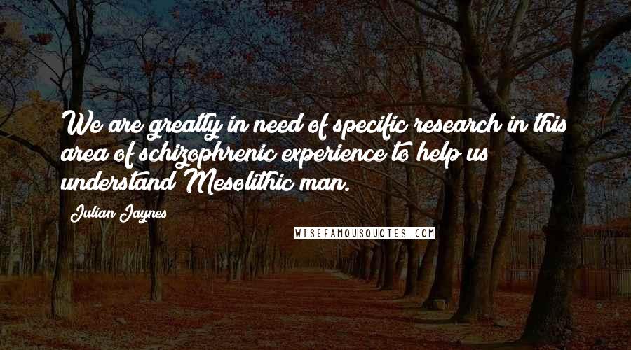 Julian Jaynes Quotes: We are greatly in need of specific research in this area of schizophrenic experience to help us understand Mesolithic man.