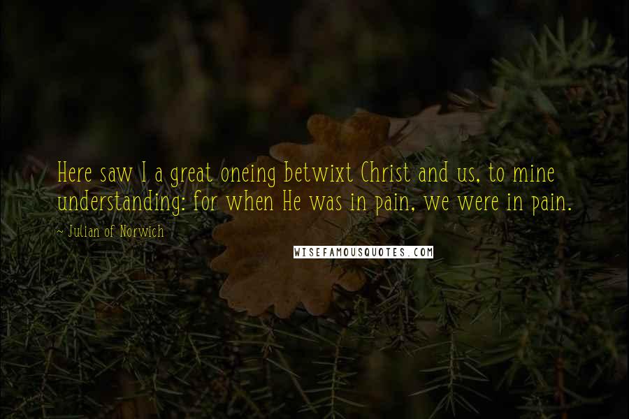 Julian Of Norwich Quotes: Here saw I a great oneing betwixt Christ and us, to mine understanding: for when He was in pain, we were in pain.