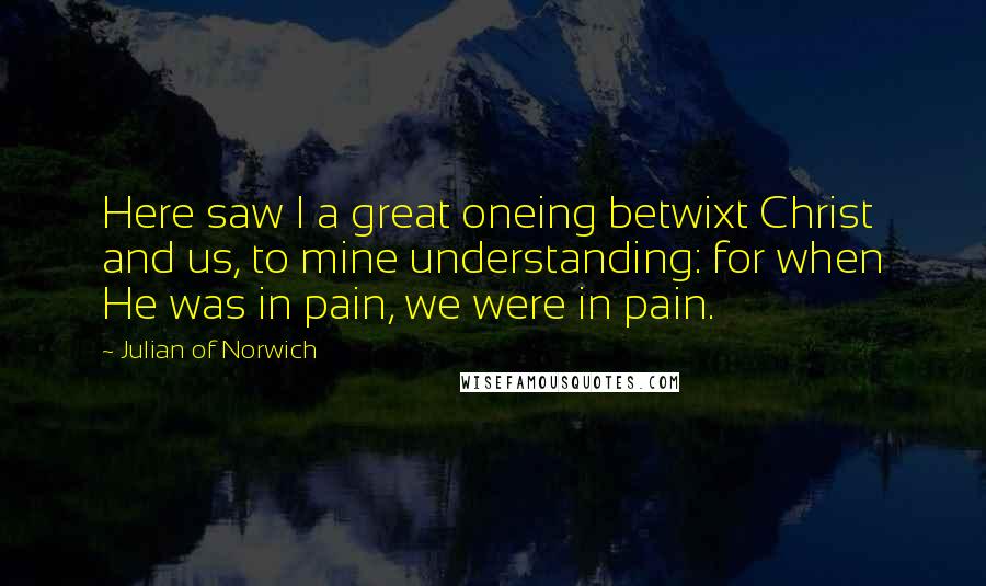 Julian Of Norwich Quotes: Here saw I a great oneing betwixt Christ and us, to mine understanding: for when He was in pain, we were in pain.