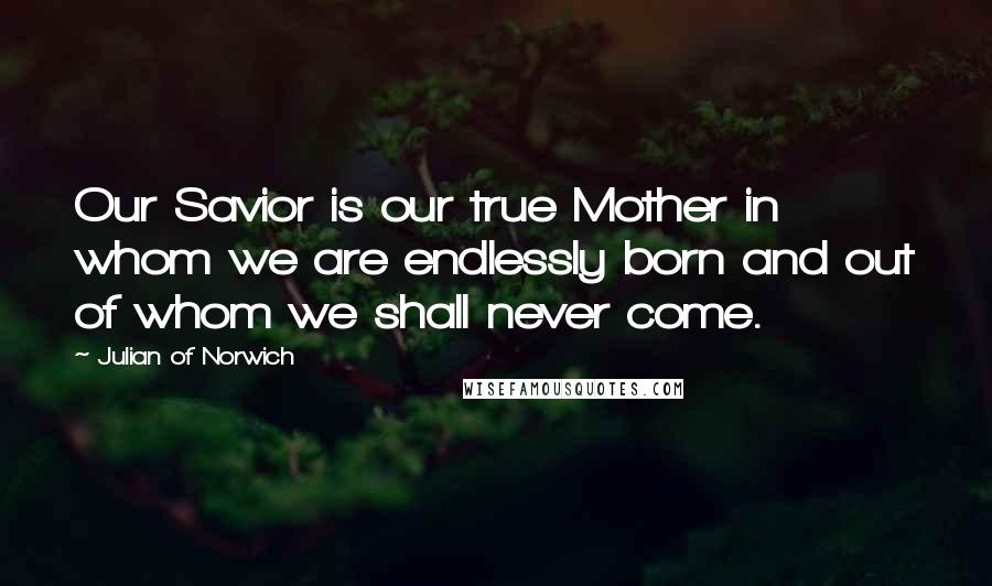 Julian Of Norwich Quotes: Our Savior is our true Mother in whom we are endlessly born and out of whom we shall never come.