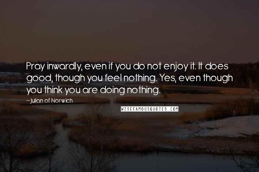 Julian Of Norwich Quotes: Pray inwardly, even if you do not enjoy it. It does good, though you feel nothing. Yes, even though you think you are doing nothing.