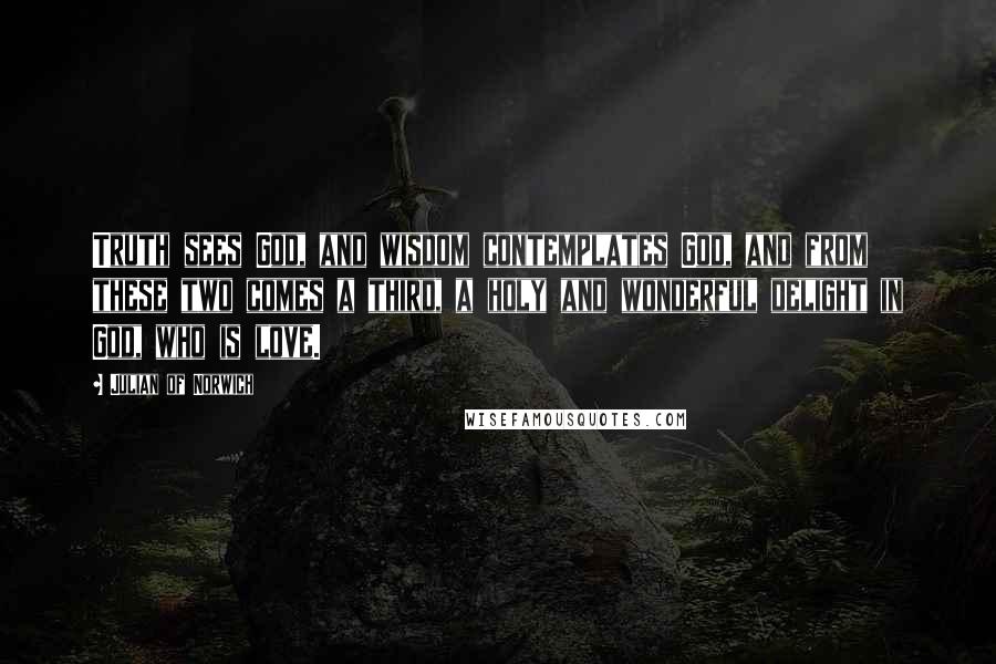 Julian Of Norwich Quotes: Truth sees God, and wisdom contemplates God, and from these two comes a third, a holy and wonderful delight in God, who is love.