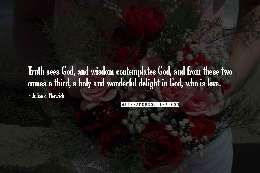 Julian Of Norwich Quotes: Truth sees God, and wisdom contemplates God, and from these two comes a third, a holy and wonderful delight in God, who is love.