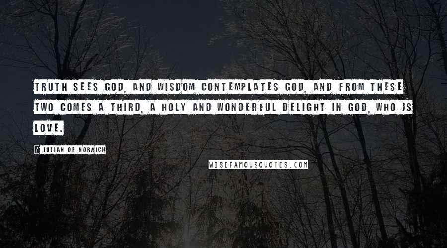 Julian Of Norwich Quotes: Truth sees God, and wisdom contemplates God, and from these two comes a third, a holy and wonderful delight in God, who is love.