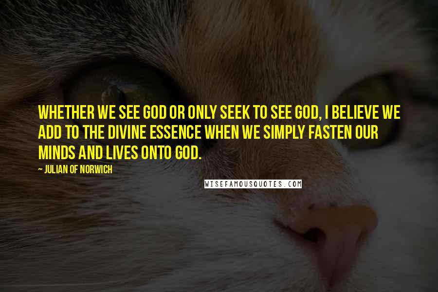 Julian Of Norwich Quotes: Whether we see God or only seek to see God, I believe we add to the Divine Essence when we simply fasten our minds and lives onto God.