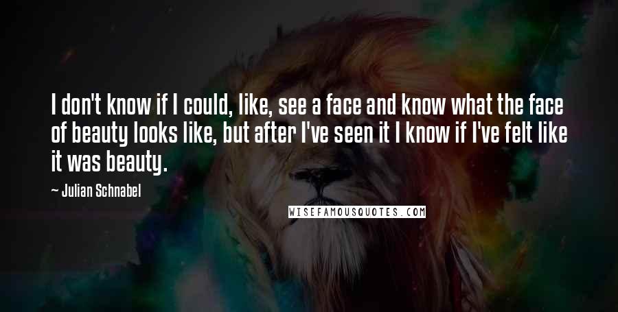 Julian Schnabel Quotes: I don't know if I could, like, see a face and know what the face of beauty looks like, but after I've seen it I know if I've felt like it was beauty.