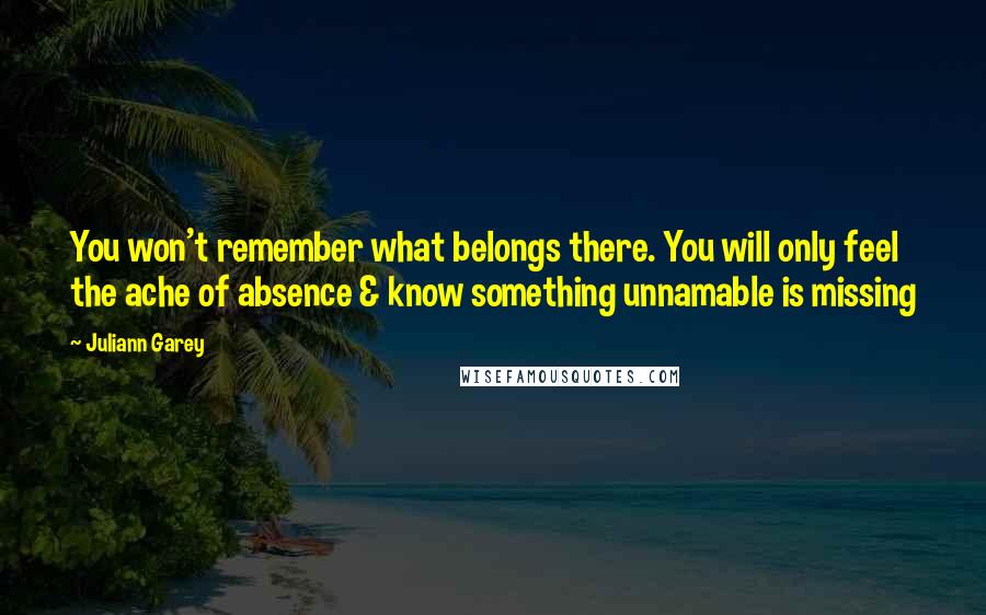 Juliann Garey Quotes: You won't remember what belongs there. You will only feel the ache of absence & know something unnamable is missing