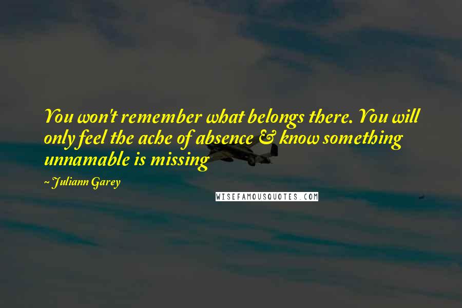 Juliann Garey Quotes: You won't remember what belongs there. You will only feel the ache of absence & know something unnamable is missing