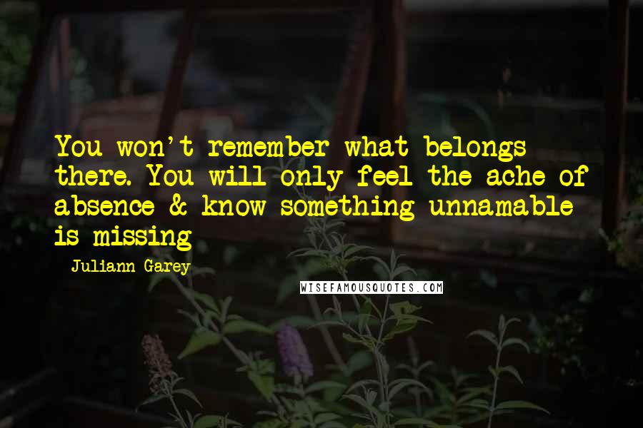 Juliann Garey Quotes: You won't remember what belongs there. You will only feel the ache of absence & know something unnamable is missing
