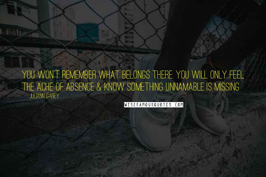 Juliann Garey Quotes: You won't remember what belongs there. You will only feel the ache of absence & know something unnamable is missing