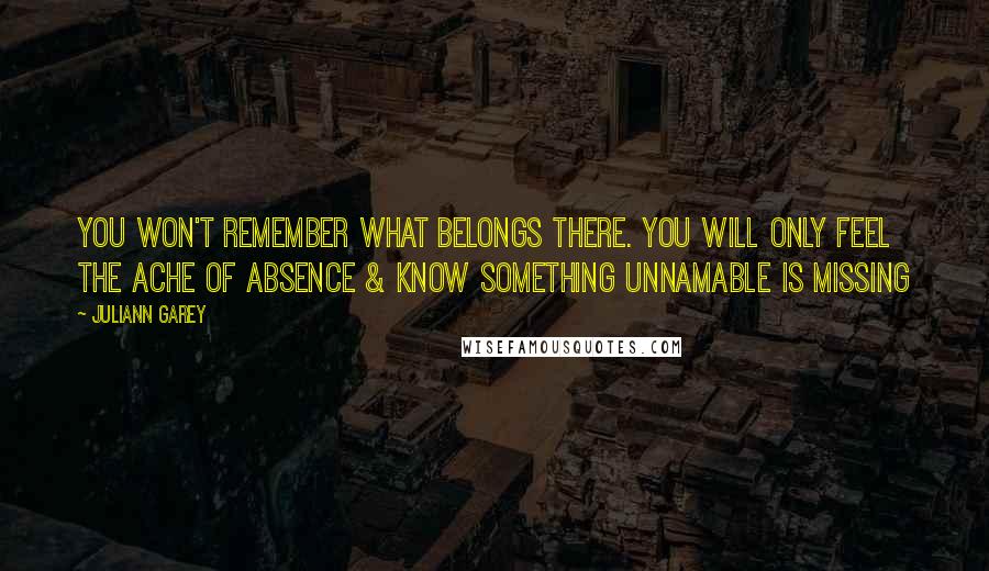 Juliann Garey Quotes: You won't remember what belongs there. You will only feel the ache of absence & know something unnamable is missing