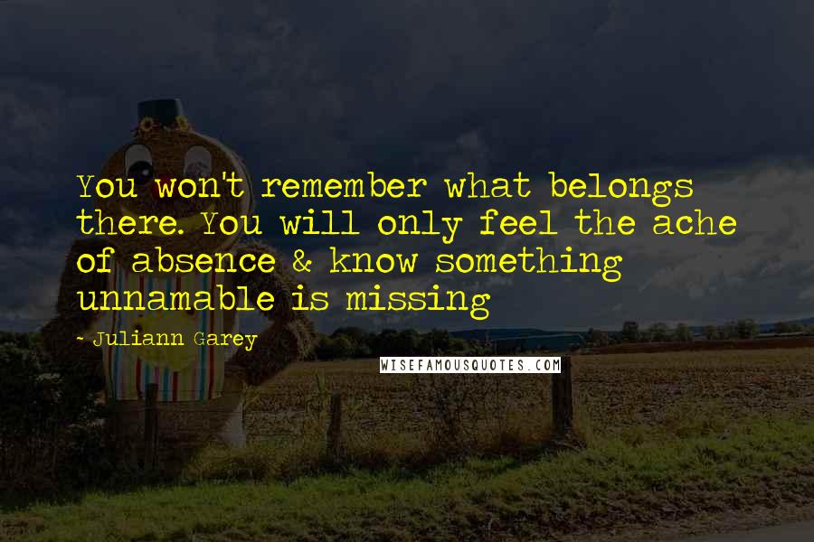 Juliann Garey Quotes: You won't remember what belongs there. You will only feel the ache of absence & know something unnamable is missing