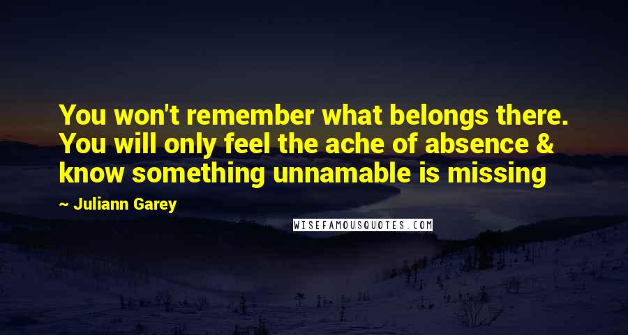 Juliann Garey Quotes: You won't remember what belongs there. You will only feel the ache of absence & know something unnamable is missing