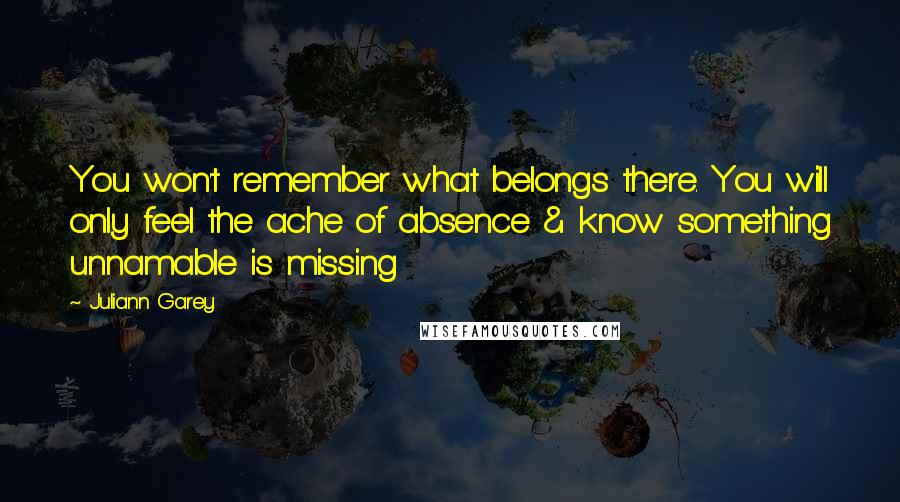 Juliann Garey Quotes: You won't remember what belongs there. You will only feel the ache of absence & know something unnamable is missing