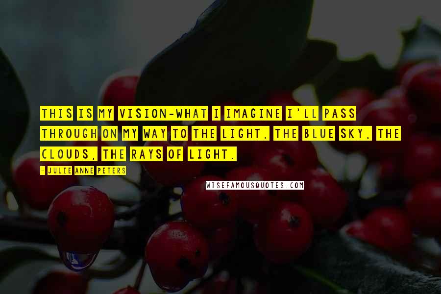 Julie Anne Peters Quotes: This is my vision-what I imagine I'll pass through on my way to the light. The blue sky, the clouds, the rays of light.