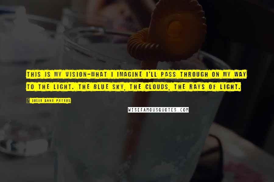 Julie Anne Peters Quotes: This is my vision-what I imagine I'll pass through on my way to the light. The blue sky, the clouds, the rays of light.