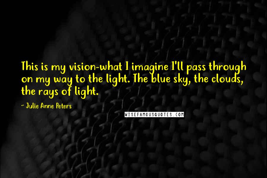 Julie Anne Peters Quotes: This is my vision-what I imagine I'll pass through on my way to the light. The blue sky, the clouds, the rays of light.