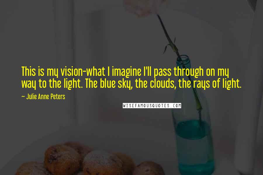 Julie Anne Peters Quotes: This is my vision-what I imagine I'll pass through on my way to the light. The blue sky, the clouds, the rays of light.