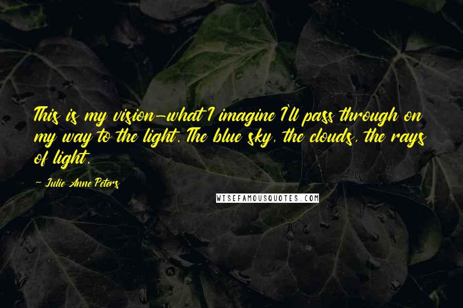 Julie Anne Peters Quotes: This is my vision-what I imagine I'll pass through on my way to the light. The blue sky, the clouds, the rays of light.
