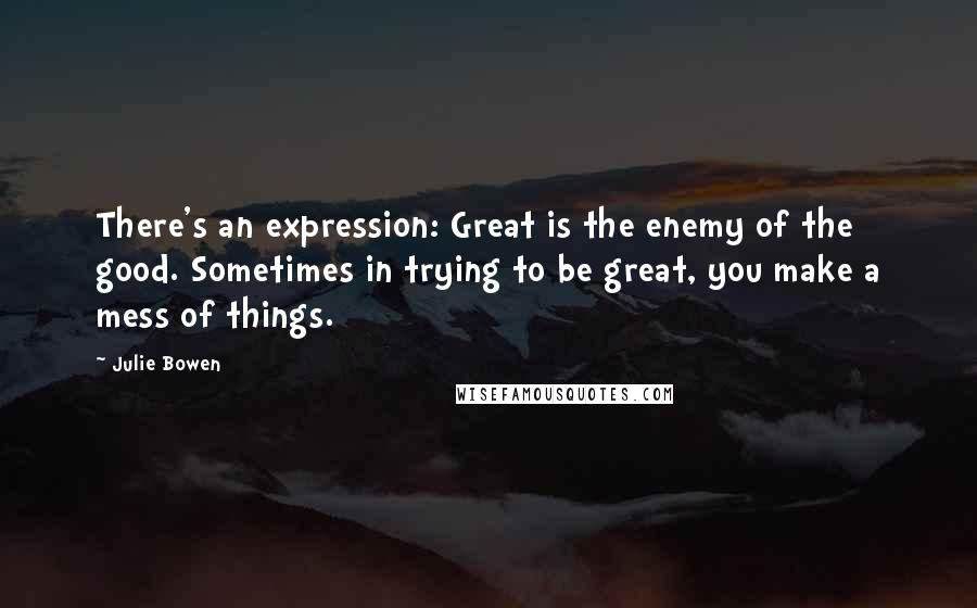 Julie Bowen Quotes: There's an expression: Great is the enemy of the good. Sometimes in trying to be great, you make a mess of things.