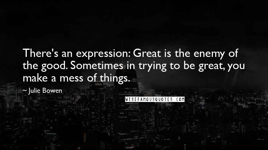 Julie Bowen Quotes: There's an expression: Great is the enemy of the good. Sometimes in trying to be great, you make a mess of things.