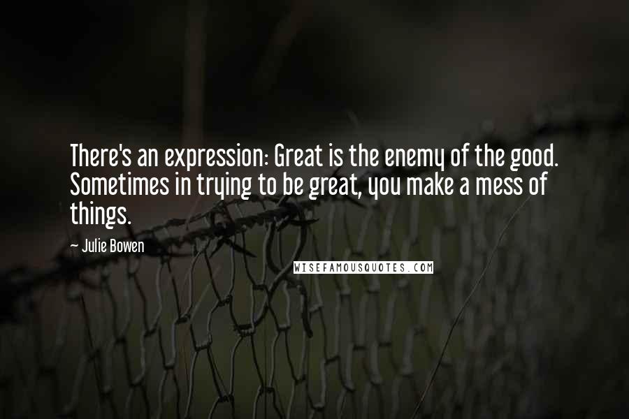 Julie Bowen Quotes: There's an expression: Great is the enemy of the good. Sometimes in trying to be great, you make a mess of things.