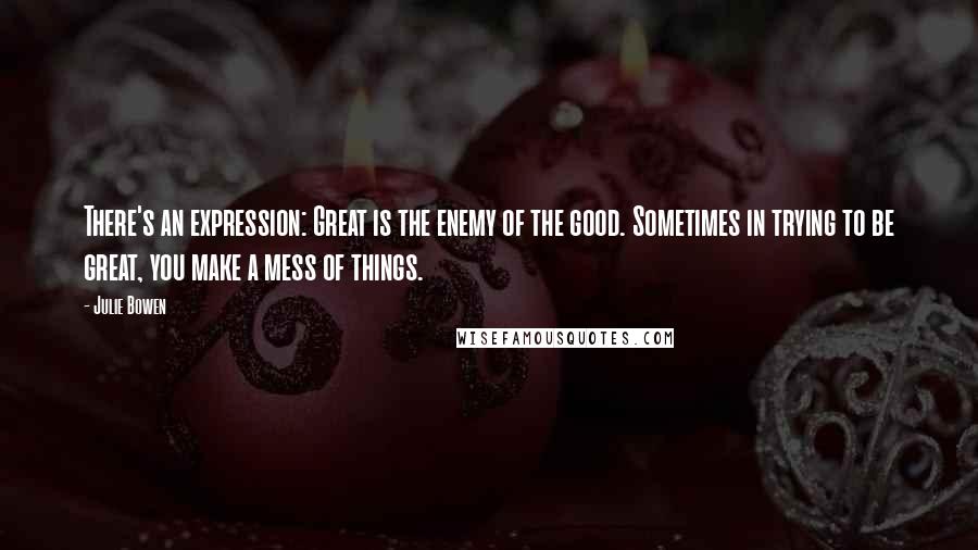 Julie Bowen Quotes: There's an expression: Great is the enemy of the good. Sometimes in trying to be great, you make a mess of things.