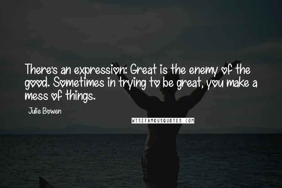 Julie Bowen Quotes: There's an expression: Great is the enemy of the good. Sometimes in trying to be great, you make a mess of things.