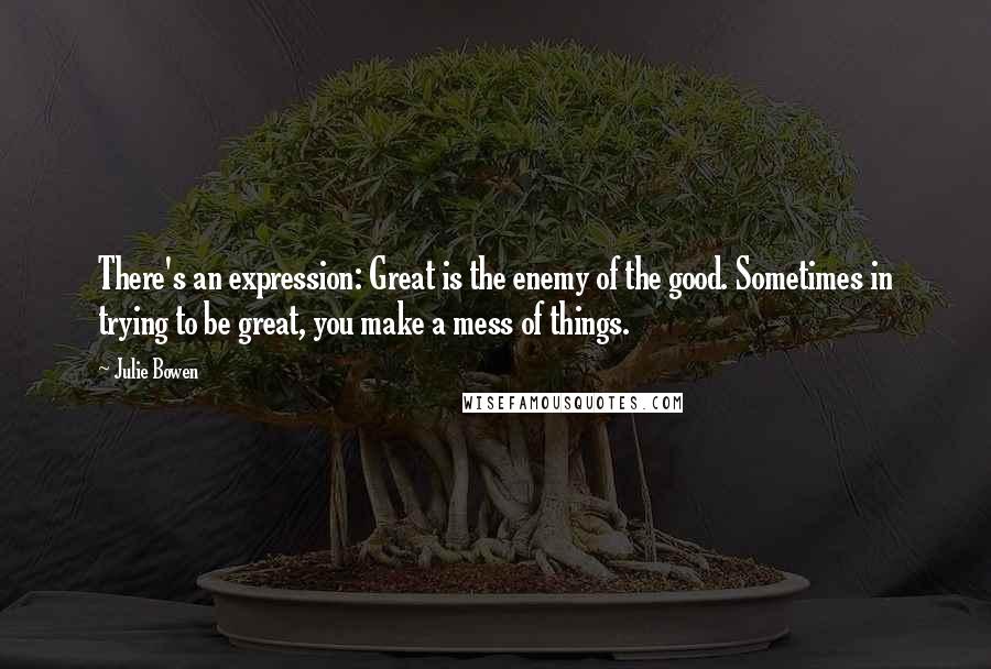 Julie Bowen Quotes: There's an expression: Great is the enemy of the good. Sometimes in trying to be great, you make a mess of things.