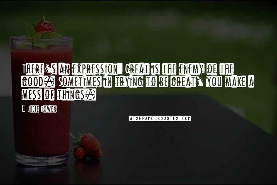 Julie Bowen Quotes: There's an expression: Great is the enemy of the good. Sometimes in trying to be great, you make a mess of things.