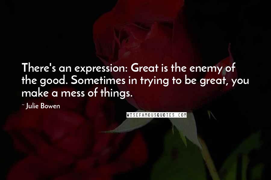 Julie Bowen Quotes: There's an expression: Great is the enemy of the good. Sometimes in trying to be great, you make a mess of things.