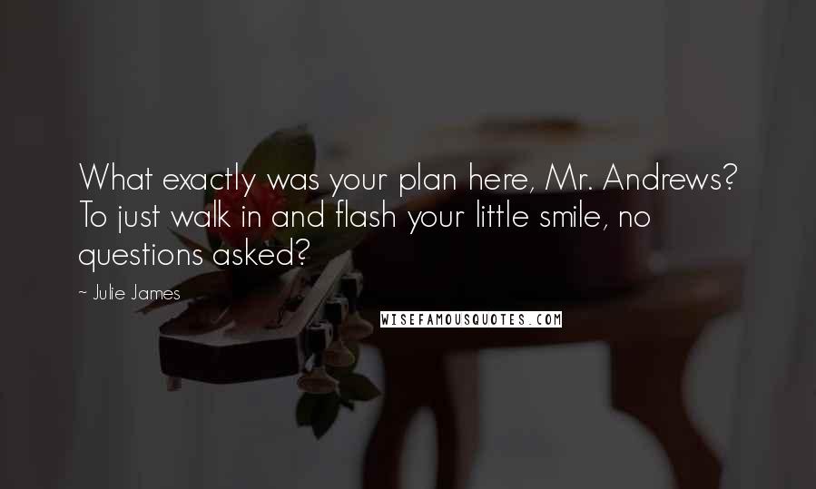 Julie James Quotes: What exactly was your plan here, Mr. Andrews? To just walk in and flash your little smile, no questions asked?