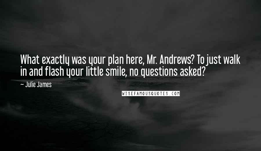 Julie James Quotes: What exactly was your plan here, Mr. Andrews? To just walk in and flash your little smile, no questions asked?