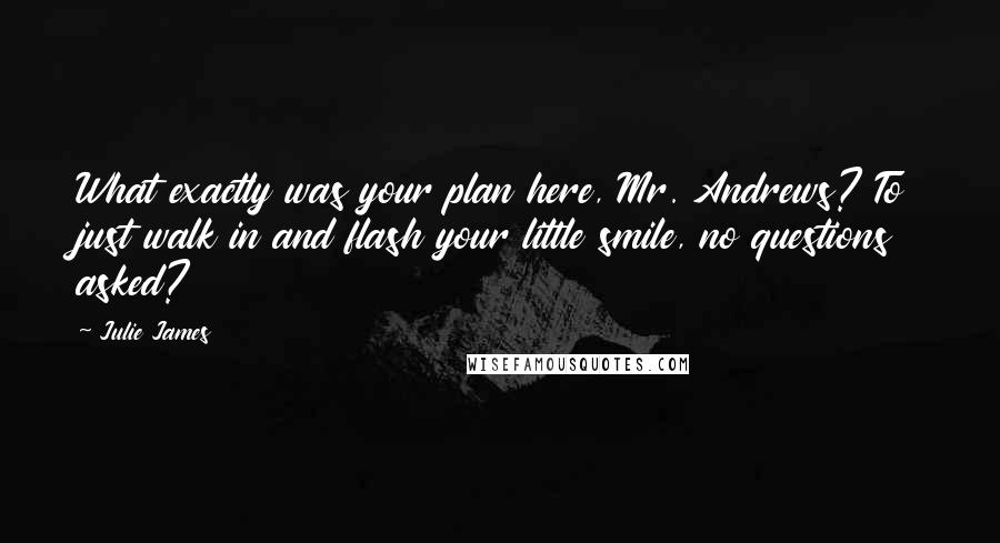 Julie James Quotes: What exactly was your plan here, Mr. Andrews? To just walk in and flash your little smile, no questions asked?