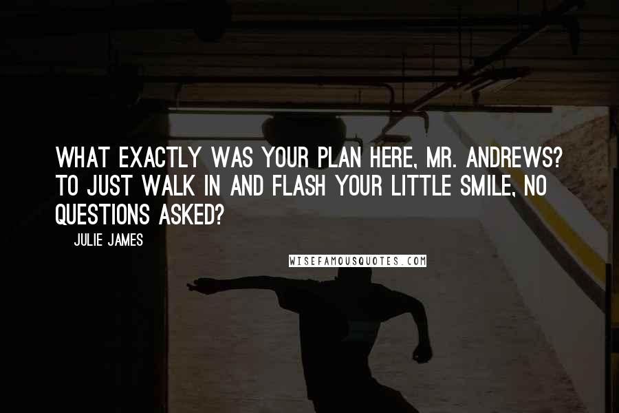 Julie James Quotes: What exactly was your plan here, Mr. Andrews? To just walk in and flash your little smile, no questions asked?