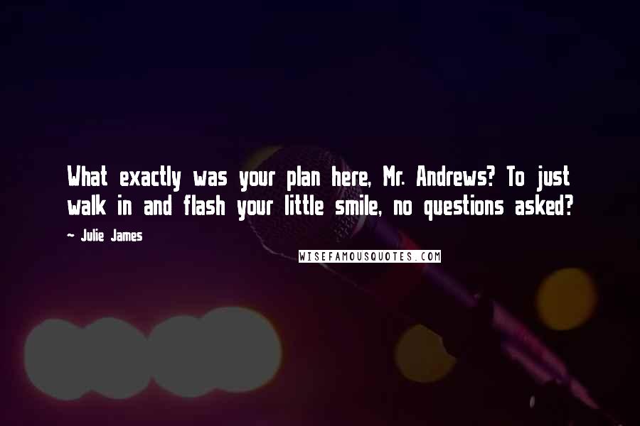 Julie James Quotes: What exactly was your plan here, Mr. Andrews? To just walk in and flash your little smile, no questions asked?