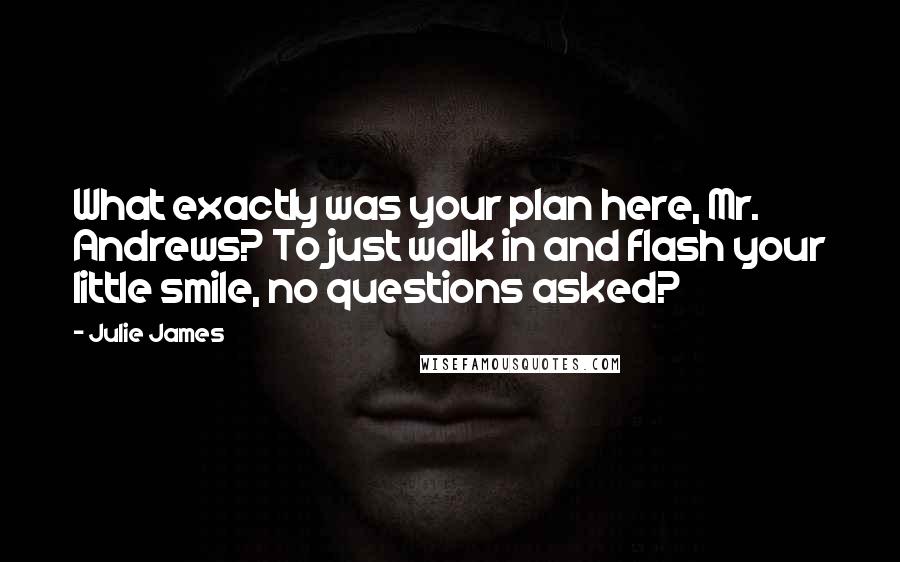 Julie James Quotes: What exactly was your plan here, Mr. Andrews? To just walk in and flash your little smile, no questions asked?