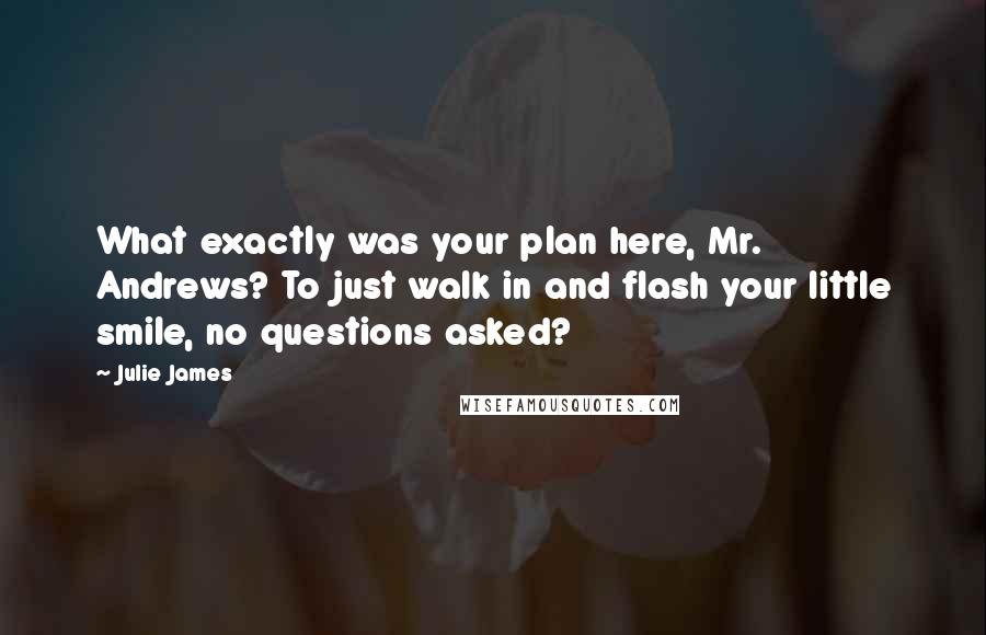 Julie James Quotes: What exactly was your plan here, Mr. Andrews? To just walk in and flash your little smile, no questions asked?