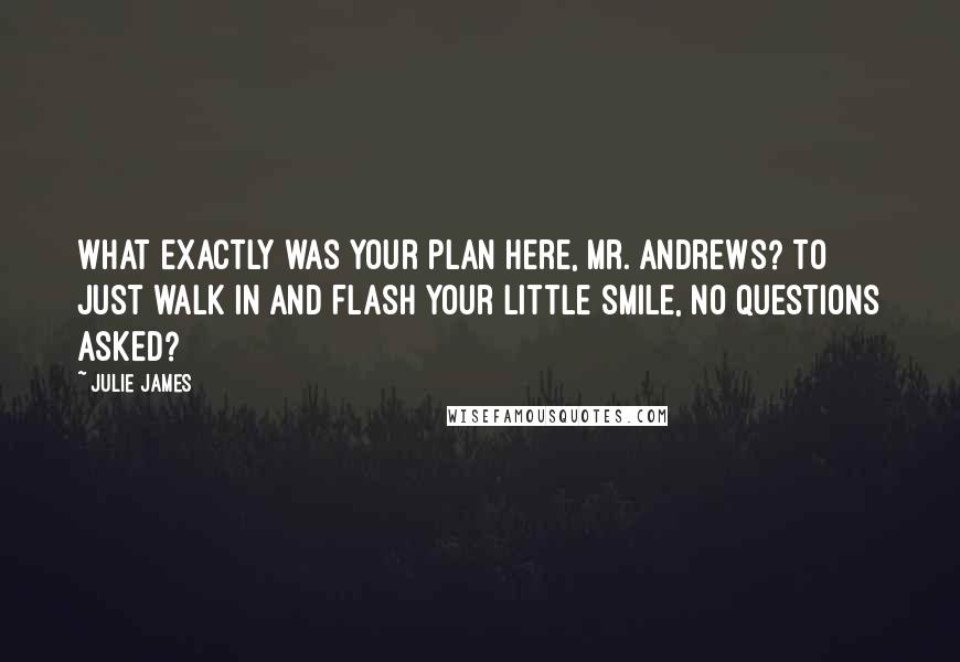 Julie James Quotes: What exactly was your plan here, Mr. Andrews? To just walk in and flash your little smile, no questions asked?