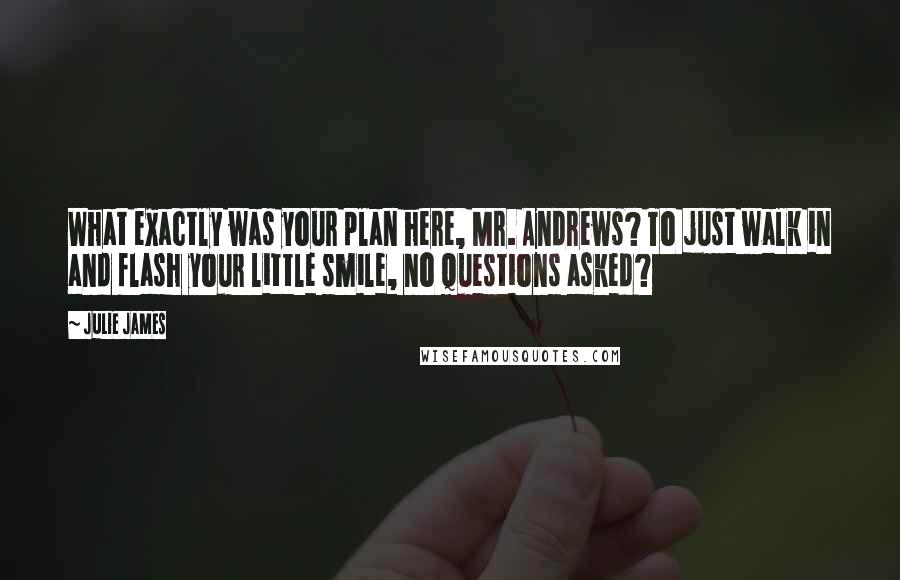 Julie James Quotes: What exactly was your plan here, Mr. Andrews? To just walk in and flash your little smile, no questions asked?