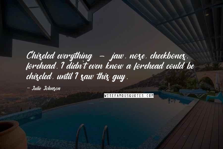 Julie Johnson Quotes: Chiseled everything - jaw, nose, cheekbones, forehead. I didn't even know a forehead could be chiseled, until I saw this guy.