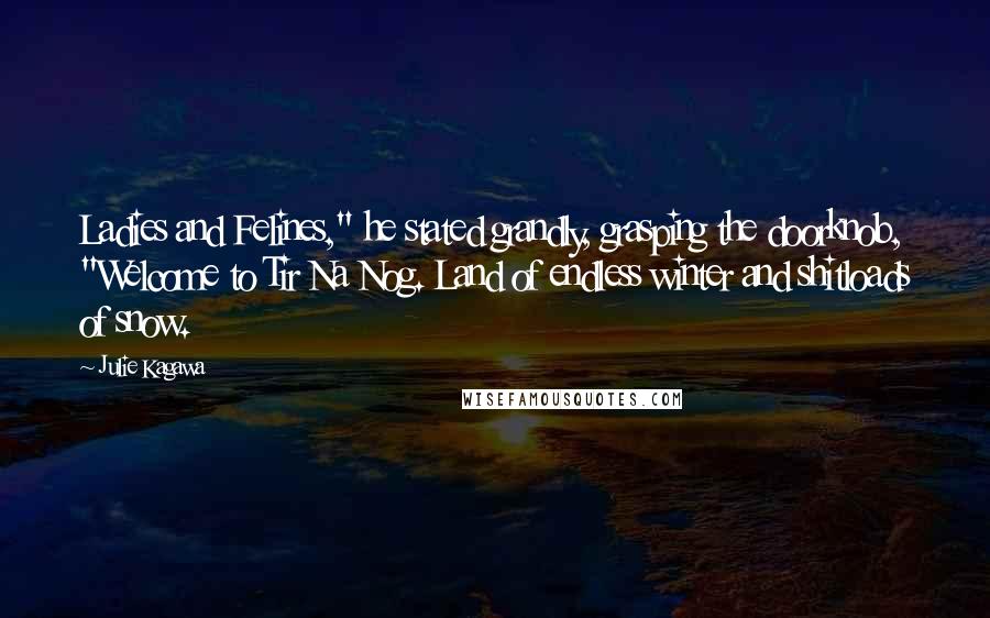 Julie Kagawa Quotes: Ladies and Felines," he stated grandly, grasping the doorknob, "Welcome to Tir Na Nog. Land of endless winter and shitloads of snow.