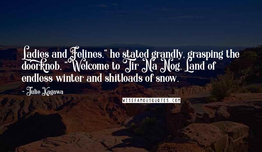 Julie Kagawa Quotes: Ladies and Felines," he stated grandly, grasping the doorknob, "Welcome to Tir Na Nog. Land of endless winter and shitloads of snow.