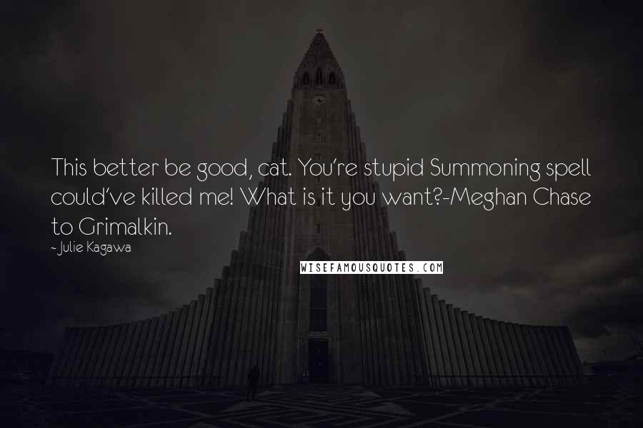 Julie Kagawa Quotes: This better be good, cat. You're stupid Summoning spell could've killed me! What is it you want?-Meghan Chase to Grimalkin.