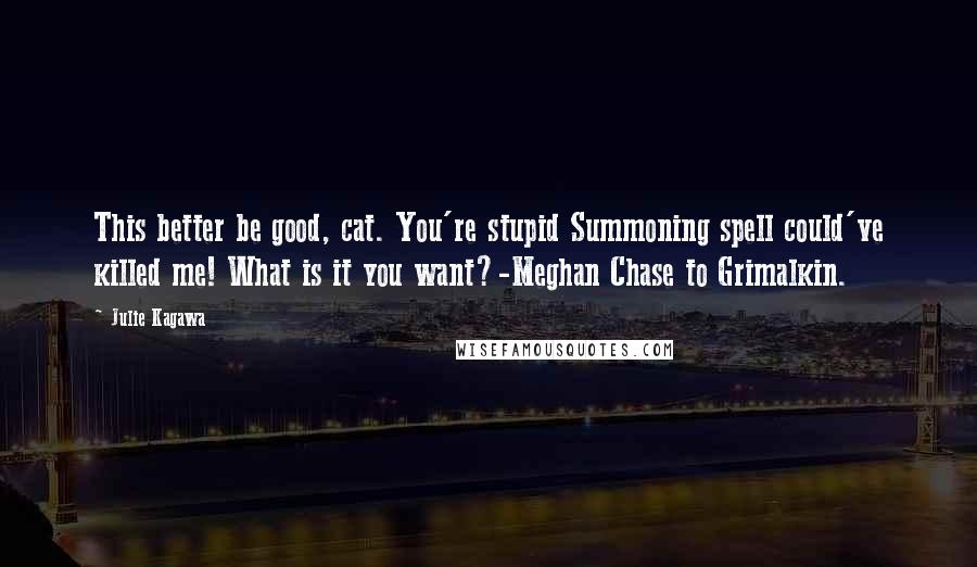 Julie Kagawa Quotes: This better be good, cat. You're stupid Summoning spell could've killed me! What is it you want?-Meghan Chase to Grimalkin.
