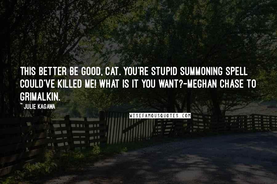 Julie Kagawa Quotes: This better be good, cat. You're stupid Summoning spell could've killed me! What is it you want?-Meghan Chase to Grimalkin.