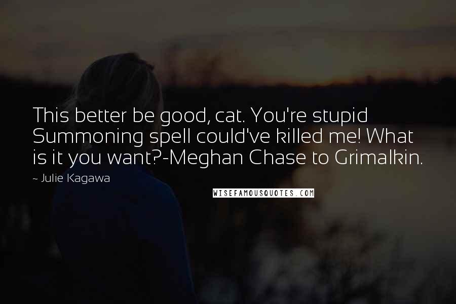 Julie Kagawa Quotes: This better be good, cat. You're stupid Summoning spell could've killed me! What is it you want?-Meghan Chase to Grimalkin.