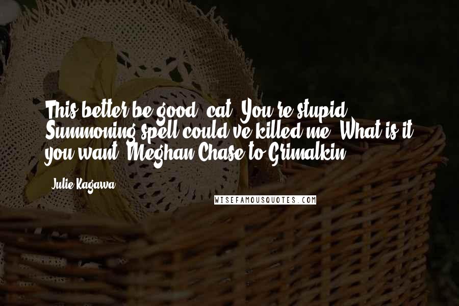 Julie Kagawa Quotes: This better be good, cat. You're stupid Summoning spell could've killed me! What is it you want?-Meghan Chase to Grimalkin.