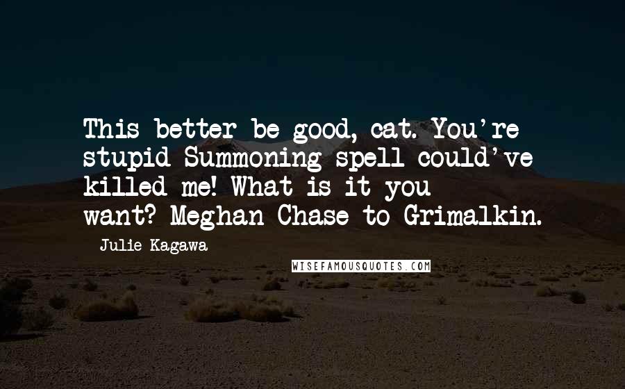 Julie Kagawa Quotes: This better be good, cat. You're stupid Summoning spell could've killed me! What is it you want?-Meghan Chase to Grimalkin.