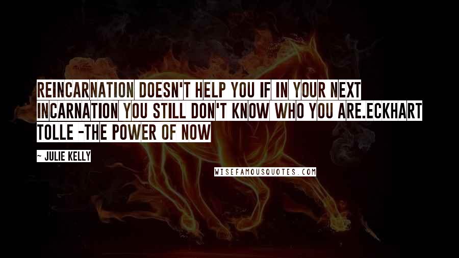 Julie Kelly Quotes: Reincarnation doesn't help you if in your next incarnation you still don't know who you are.Eckhart Tolle -The Power of Now